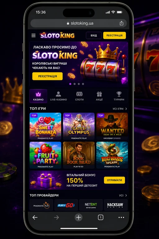 Мобильная версия сайта Slotoking в браузере смартфона